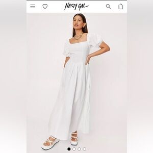 Nasty Gal Cotton White Puff Sleeve Maxi Dress. Size 4 - NWT